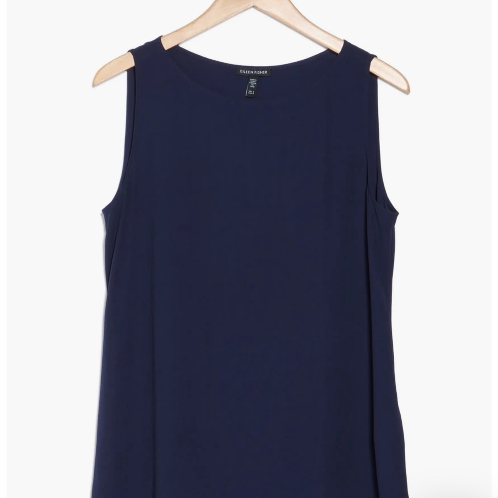 Eileen Fisher High-Low Silk Shell Sleeveless Tank in Midnight (Navy Blue) NWT - Picture 4 of 4